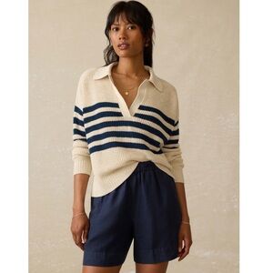 Faherty Miramar Linen Polo Sweater - Ocean Ties Stripe